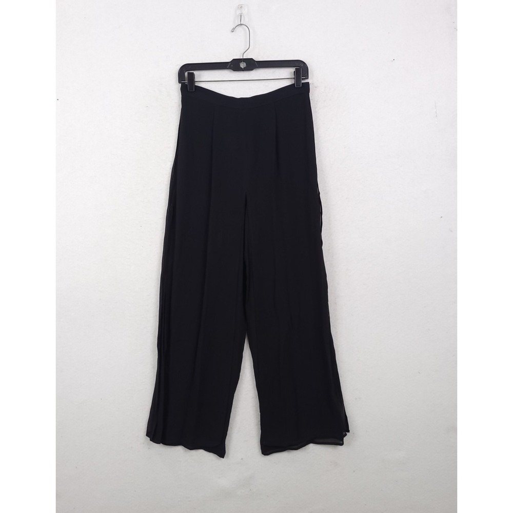 Tadashi Palazzo Plazzo Sheer Pants Black 12 Wide Leg Evening Dressy Flowy Luxury